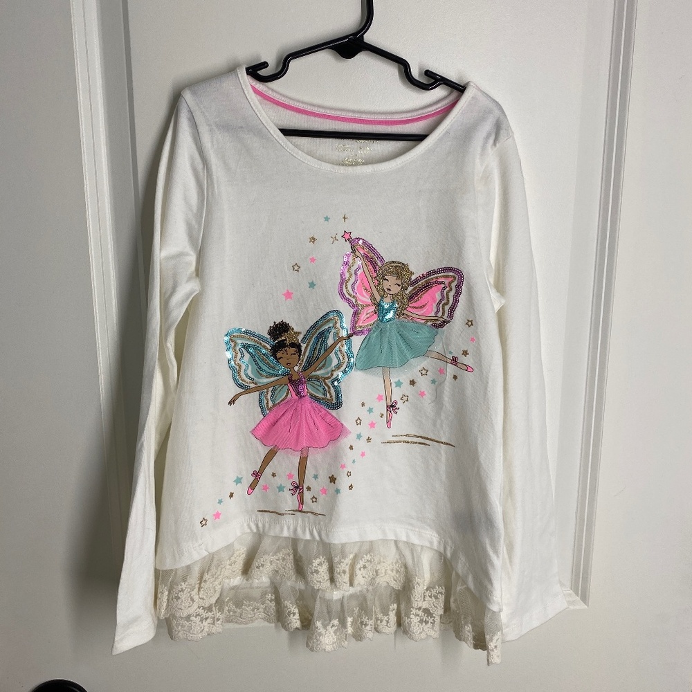 GIRLS FRIENDSHIP LONG SLEEVED SHIRT CYNTHIA ROWLEY MEDIUM 7/8 NWT